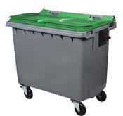 Waste container 4 wheels 660 liters green front stacker