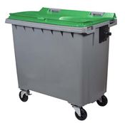 Waste container 770 liters 4 green wheels front stacker