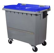 Waste container 770 liters 4 blue wheels CV ventral bar