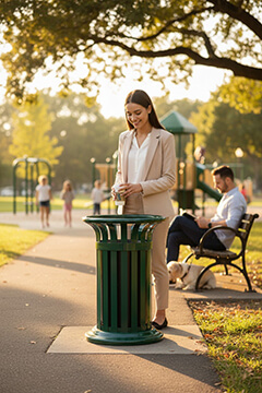 Tulip-shaped outdoor trash can in urban spaces and parks