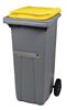 Rossignol 240L yellow 2-wheel garbage container with belly bar
