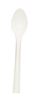 Small white reusable plastic spoon