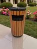 Round 50L wooden and steel outdoor bin