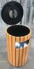Round 50L wooden and steel outdoor bin