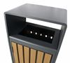 Rectangular wooden and steel outdoor trash can