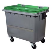 4 wheel roll container 660 liters green ventral bar cover