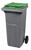 Waste container 2 wheels 120 liters green ventral bar cover
