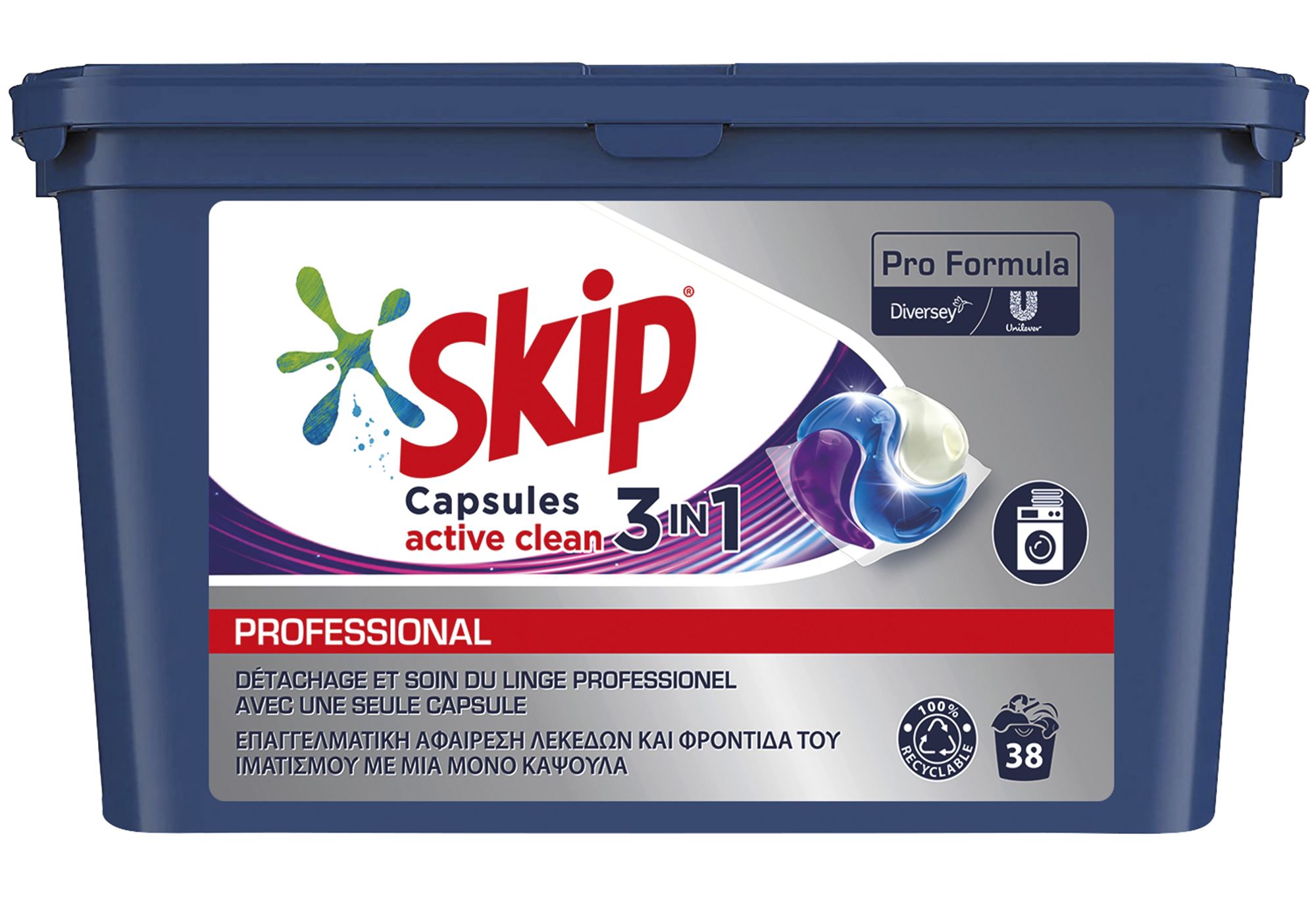 Lot SKIP Active Clean Lessive Liquide Pack 3x bidons = 111 lavages Doses  Pods