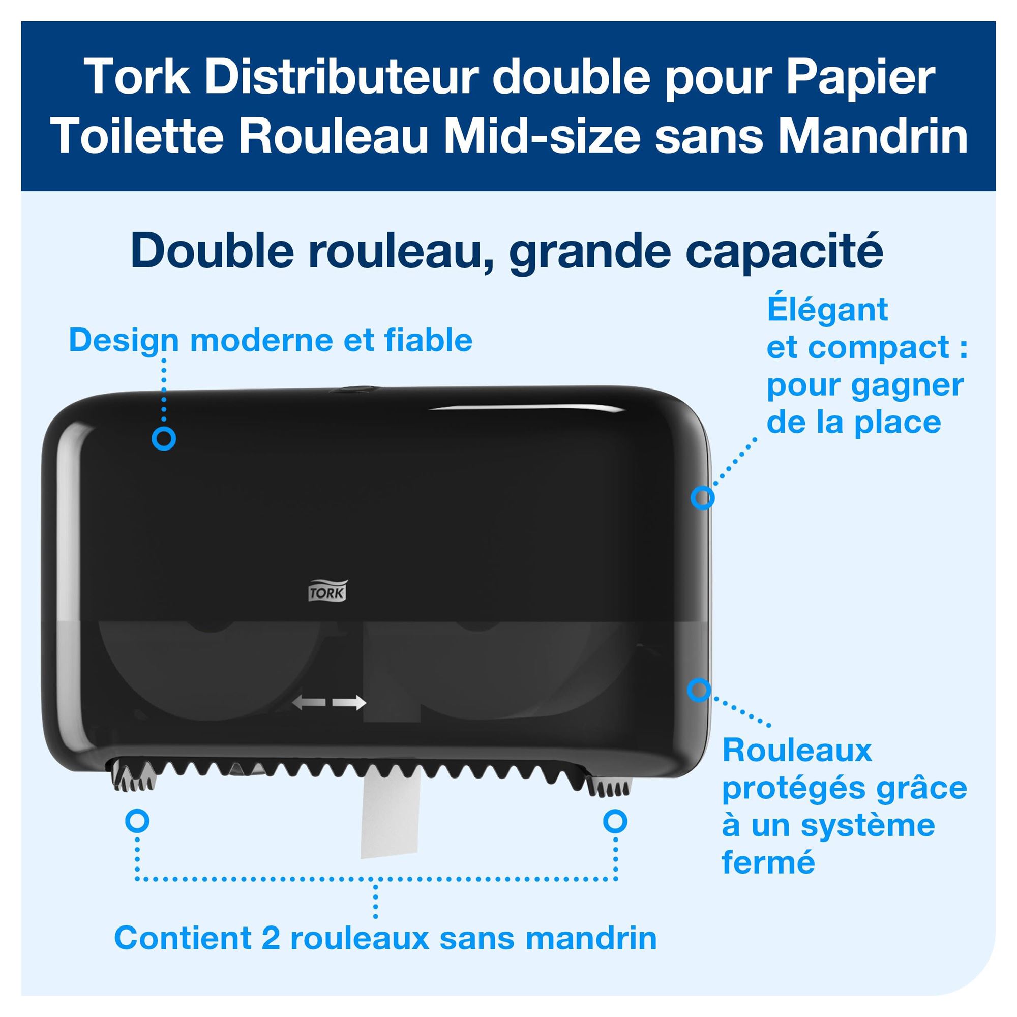 Tork Papier toilette rouleau extra doux Mid-Size sans mandrin Premium - 3  plis, 472139, Papier toilette, Recharges