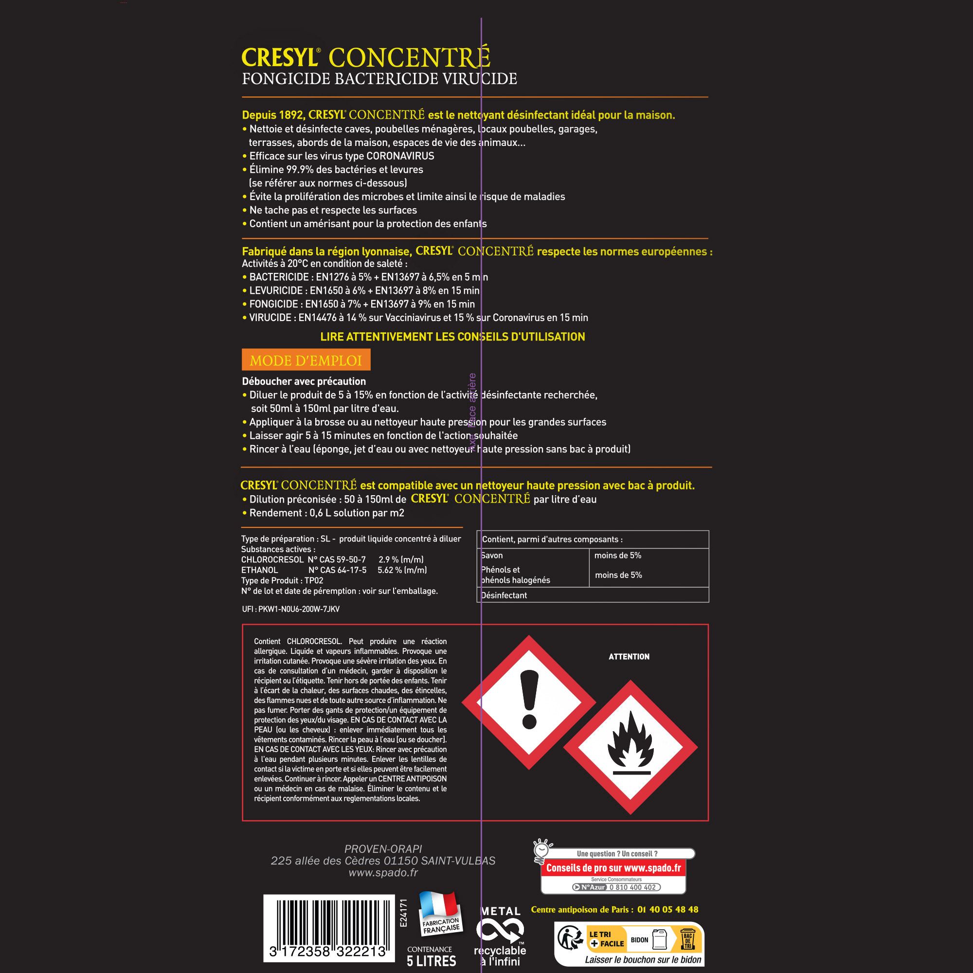 CRESYL® Desinfectant bactericide et fongique 5 L - CRESYL - 601005