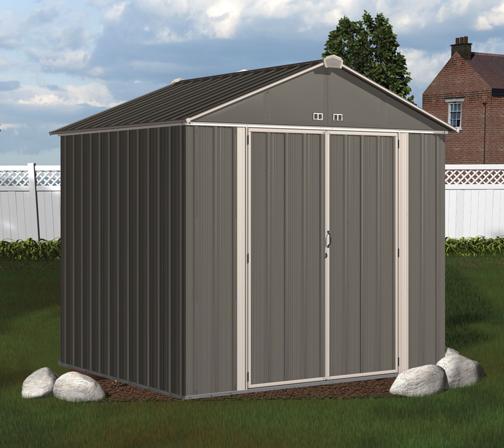 Garden shed Arrow Ezee shed EZ87 dark gray cream strip