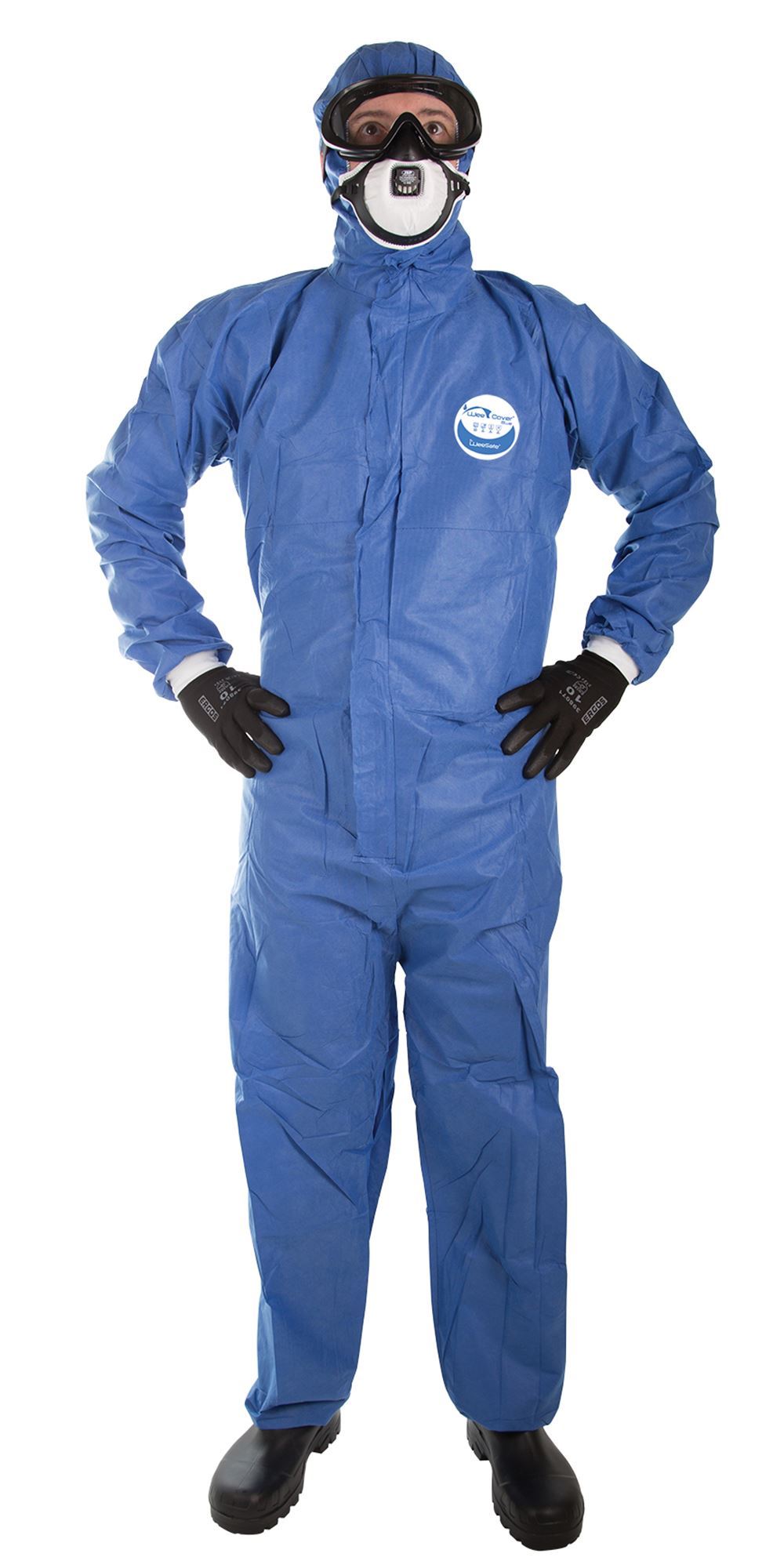 Blue disposable coverall cat III type 5 and 6