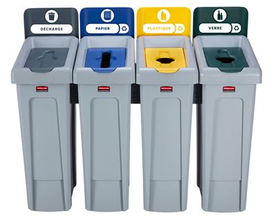 Slim Jim 4-flow gray, green, blue and yellow waste sorting bin