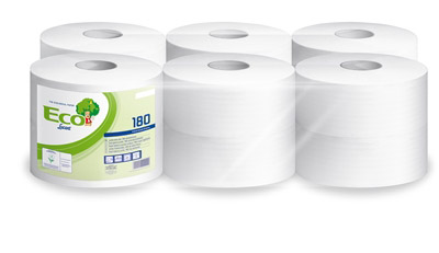 White mini jumbo toilet paper 180 m 2 folds by 12