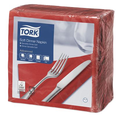 Tork cherry red paper napkin 39x39 3 ply package of 1200