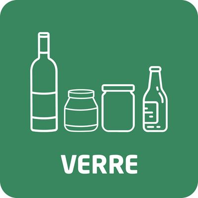 Green recycling sticker for glass, 132x132 mm