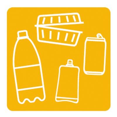 Yellow magnetic recycling bin for 45x45 mm packaging