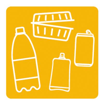Yellow magnetic recycling system for packaging, 90x90 mm