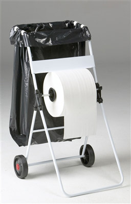 Unwinder moving paper roll holder with trash bag