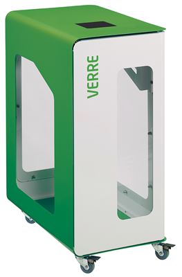 90L glass Cubatri white recycling bin with wheels (Vigipirate security alert)
