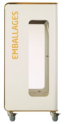 90L wheeled recycling bin for packaging, white, with Vigipirate security measures.