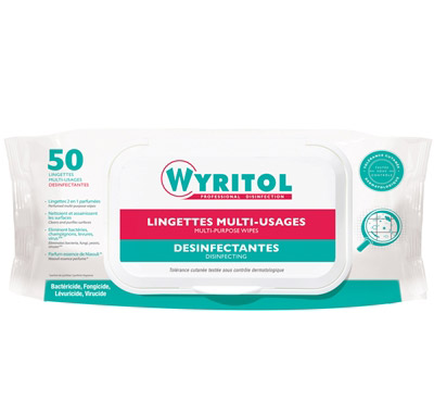 Lingette désinfectante multi-usages Wyritol - paquet de 50