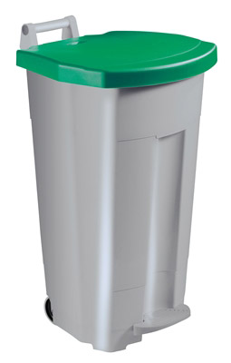 90 L gray kitchen sorting bin with green lid