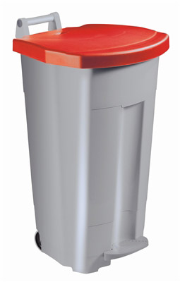 90 L gray kitchen sorting bin with red lid