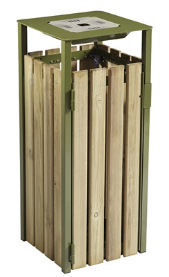 Outdoor trash timber with ashtray Rossignol 110L olive green