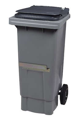 Waste container 2 wheels 80 Liters gray bar ventral