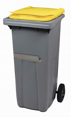 2 wheel waste container 120 liter yellow lid ventral bar