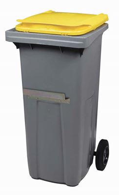 Rossignol 2-wheel 120L yellow trash container with belly bar