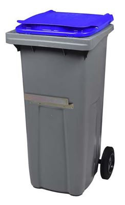 Rossignol 2-wheel 120L blue trash container with belly bar