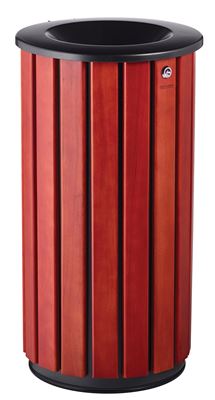 Zeno outdoor wooden trash can with black funnel lid
