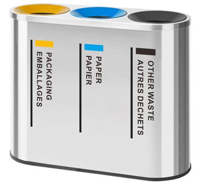 Stainless steel 3-stream recycling bin