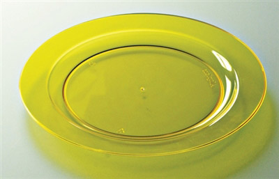 Yellow plastic plate round 240 mm by 132