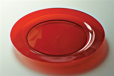 Round red plastic plate 240 mm by 132