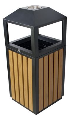 Outdoor trash wood and steel square 70 liters lock