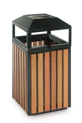 Outdoor trash wood and square steel 90 liters with lock