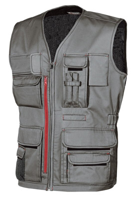 Work coat sleeveless gray multipoches