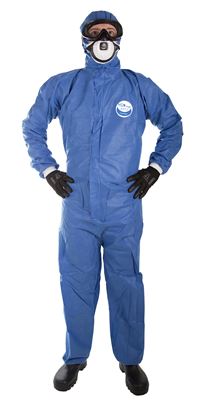 Blue disposable coverall cat III type 5 and 6