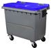 Roll container 4 wheels 660 liters blue lid ventral bar